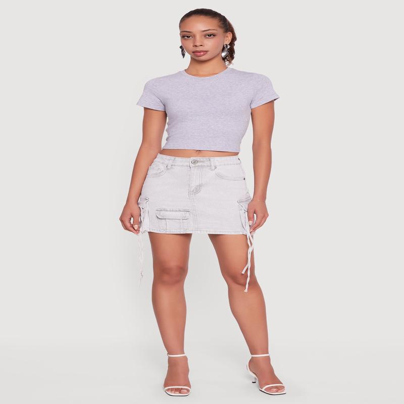 Acid Wash Mini Cargo Skirt