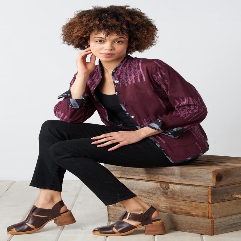 Anandi Reversible Band Collar Jacket - Black/Eggplant