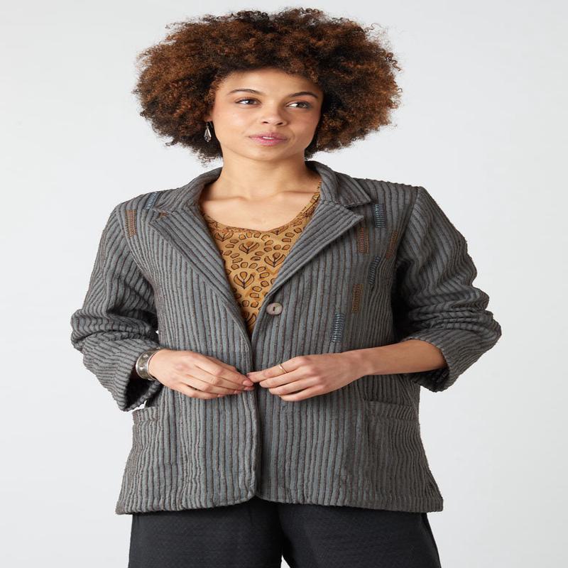 Charu Chenille Stripe Casual Blazer - Shadow