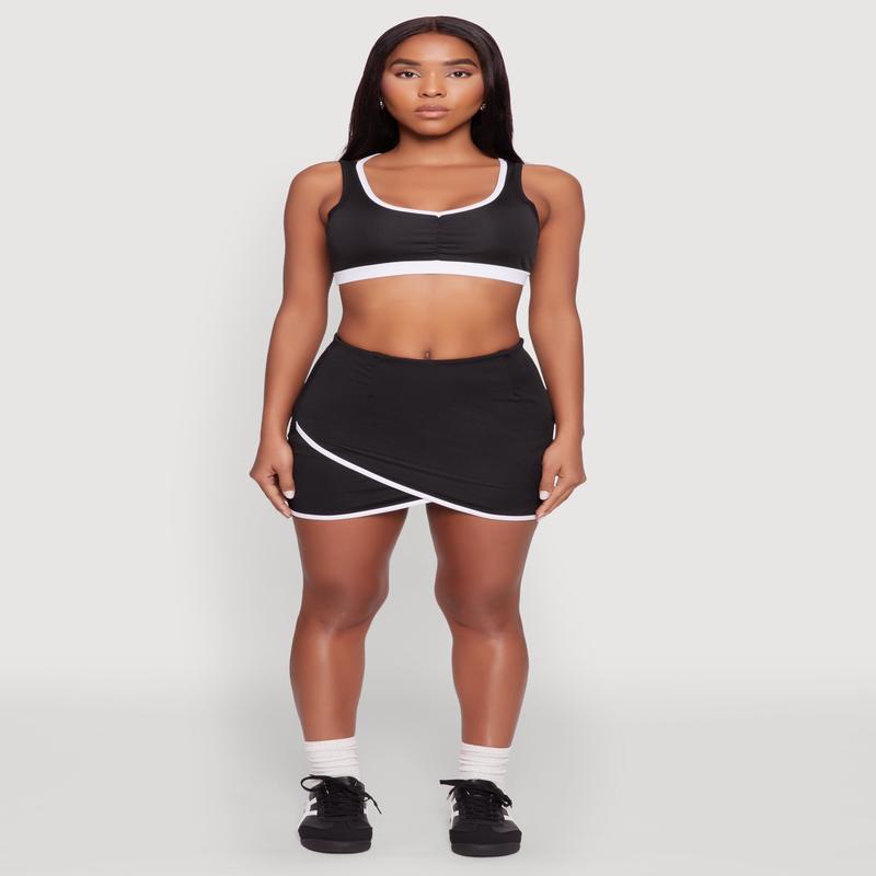 Contrast Trim Faux Wrap Skort