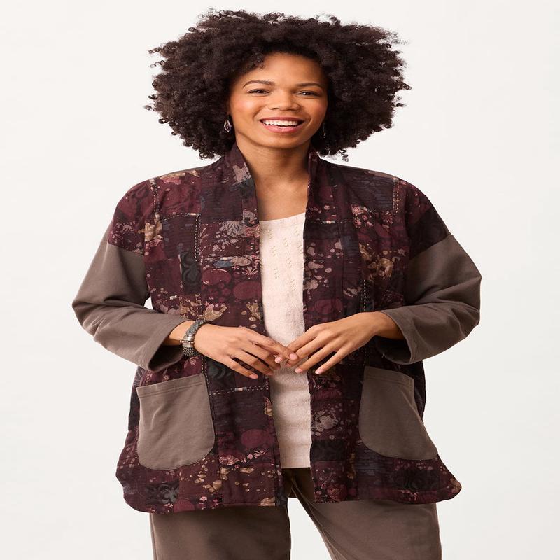 Haniya Upcycled Patchwork French Terry Jacket - Fossil/Multi