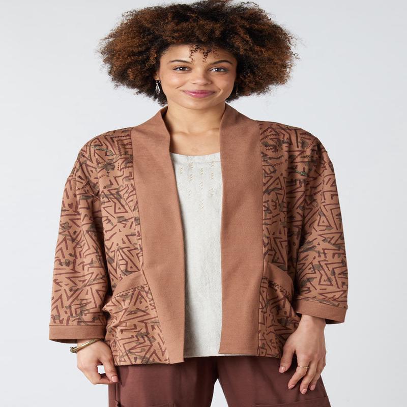 Mahoba Unstructured Shawl Collar French Terry Jacket - Mocha