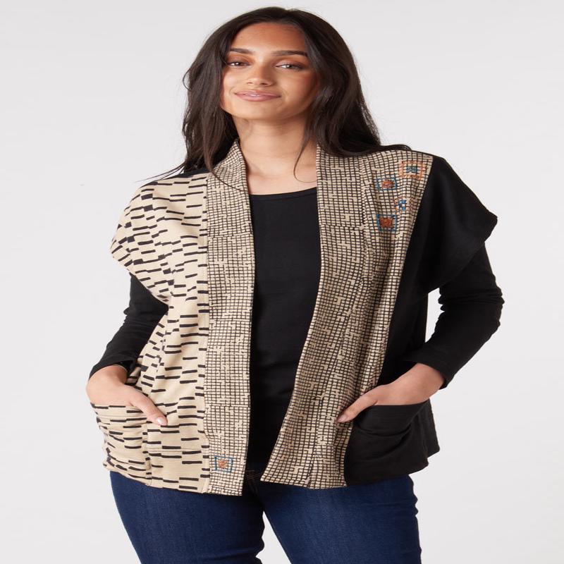 Naina Block Print French Terry Vest - Natural/Black