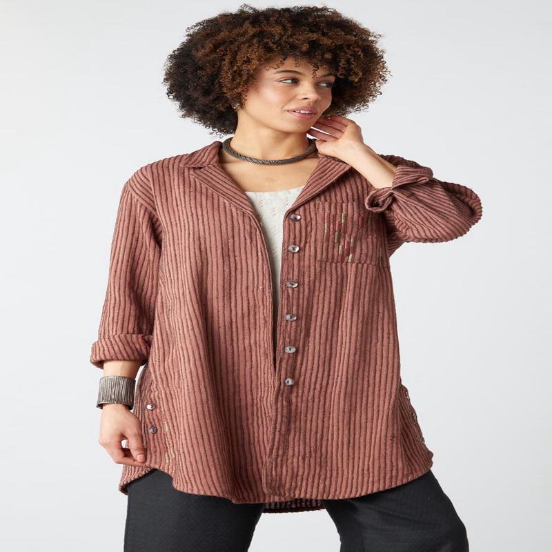 Parulia Chenille Stripe A-line Shirt Jacket - Ambrosia