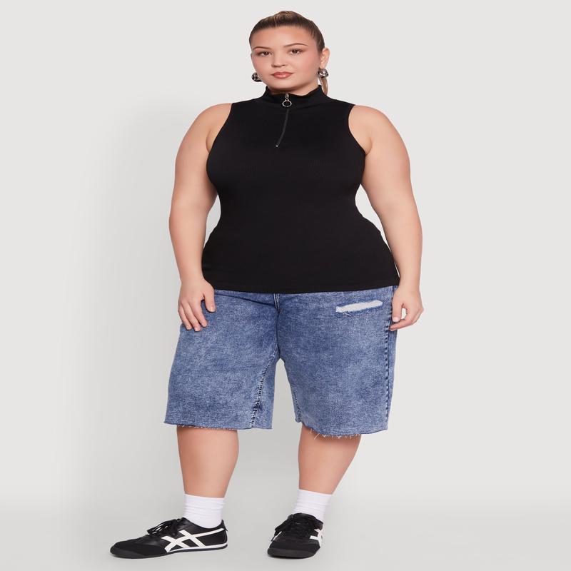 Plus Size Zip Front Mock Neck Top