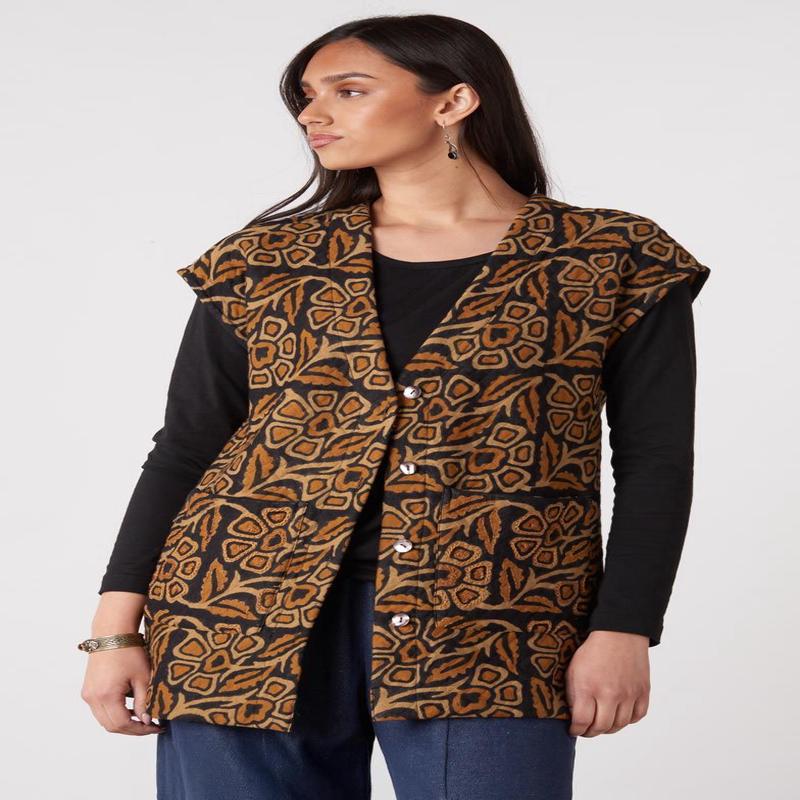 Prabha Block Print Quilted Vest - Cedar