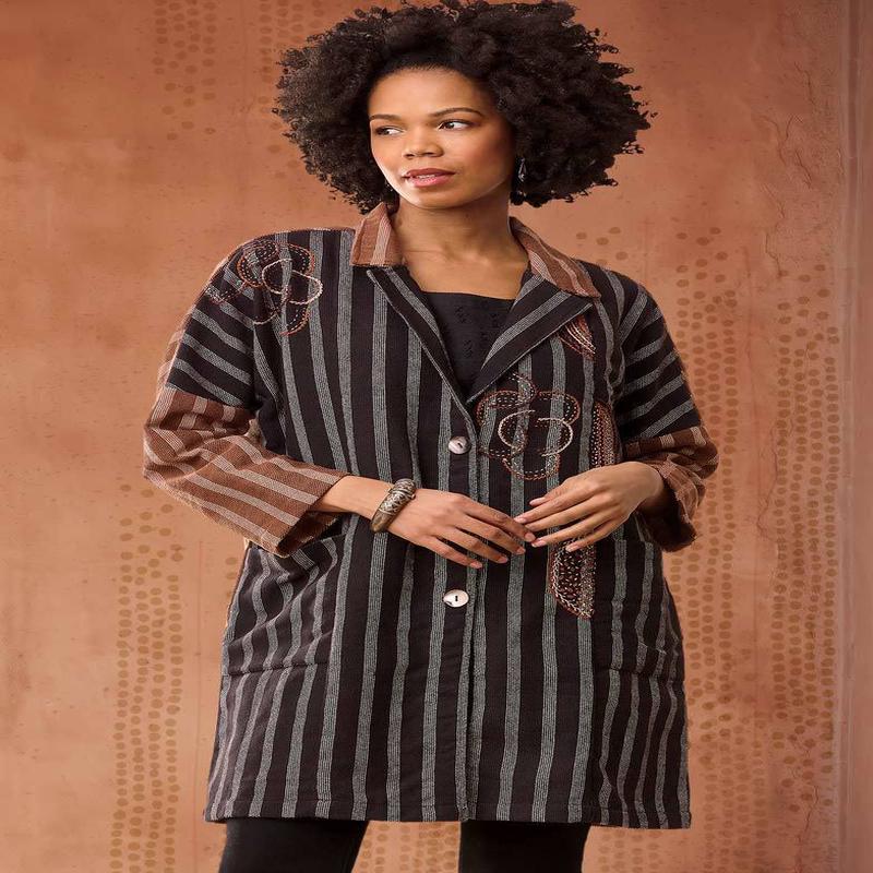 Pravya Drop Shoulder Textured Duster Jacket - Black/Mocha