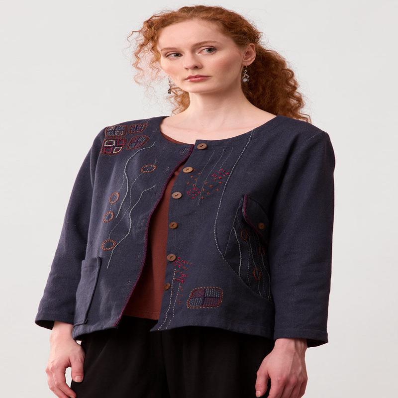 Recycled Yarn Embroidered Safira Jacket - Dark denim