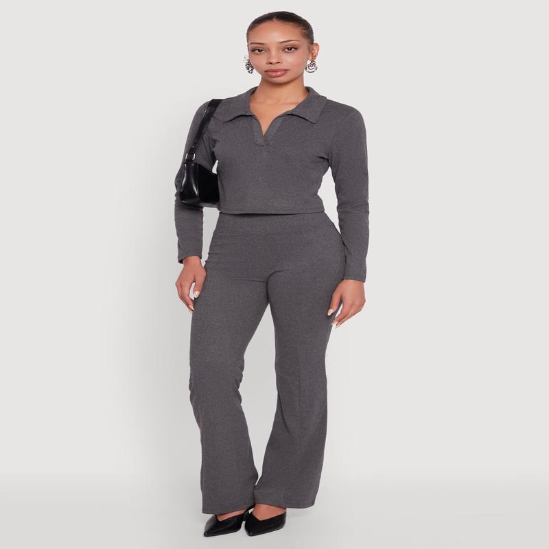 Brushed Knit Pintuck Pull On Slim Pants