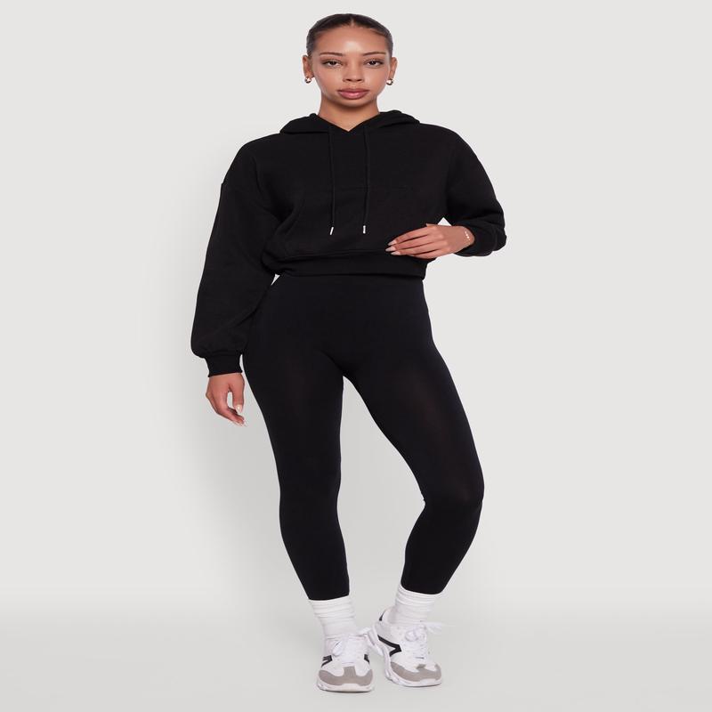 Cropped Kangaroo Pocket Pullover Hoodie