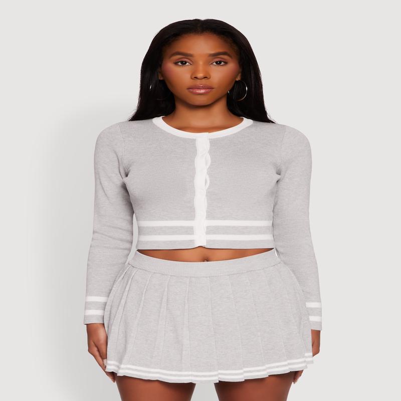 Daisy Button Front Contrast Trim Cardigan