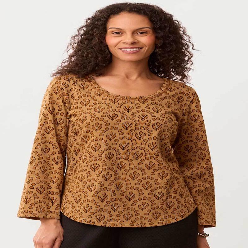 Maira Block Print Cotton Jersey Tee - Cedar