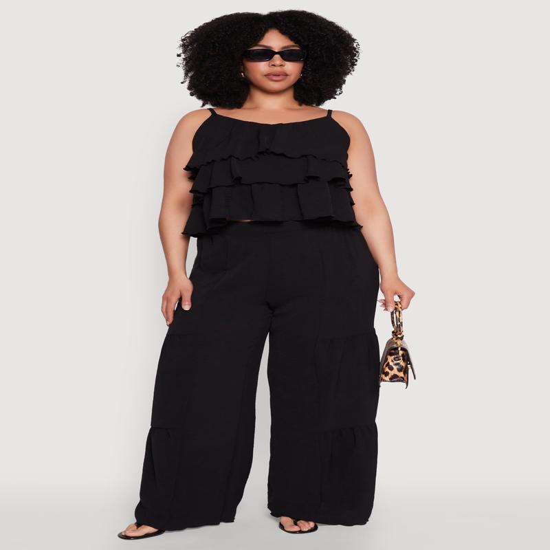 Plus Size Airy Tiered Palazzo Pants