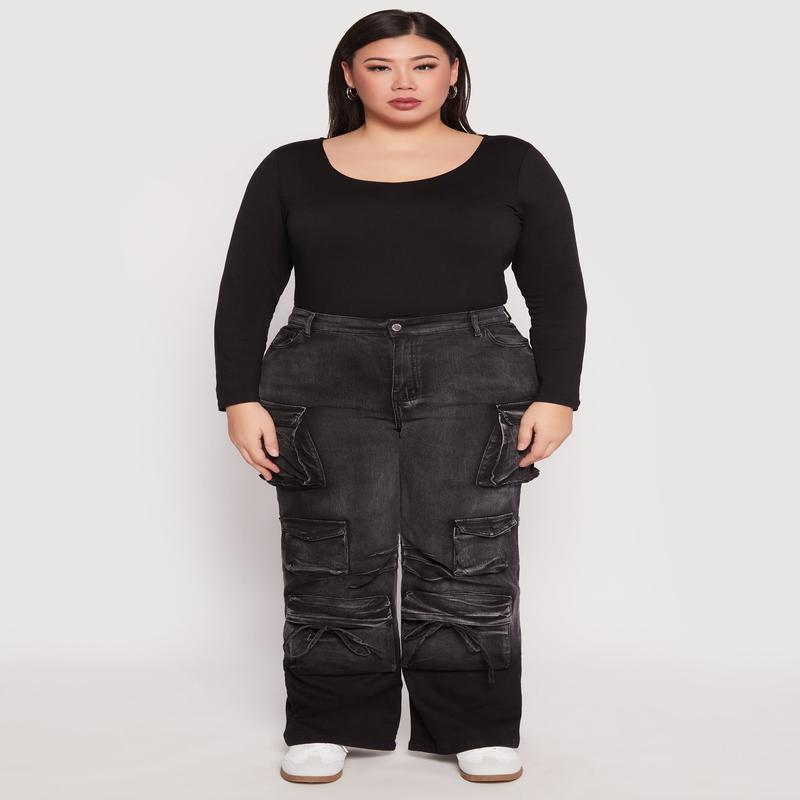 Plus Size Daisy Mineral Wash Tassel Cargo Jeans