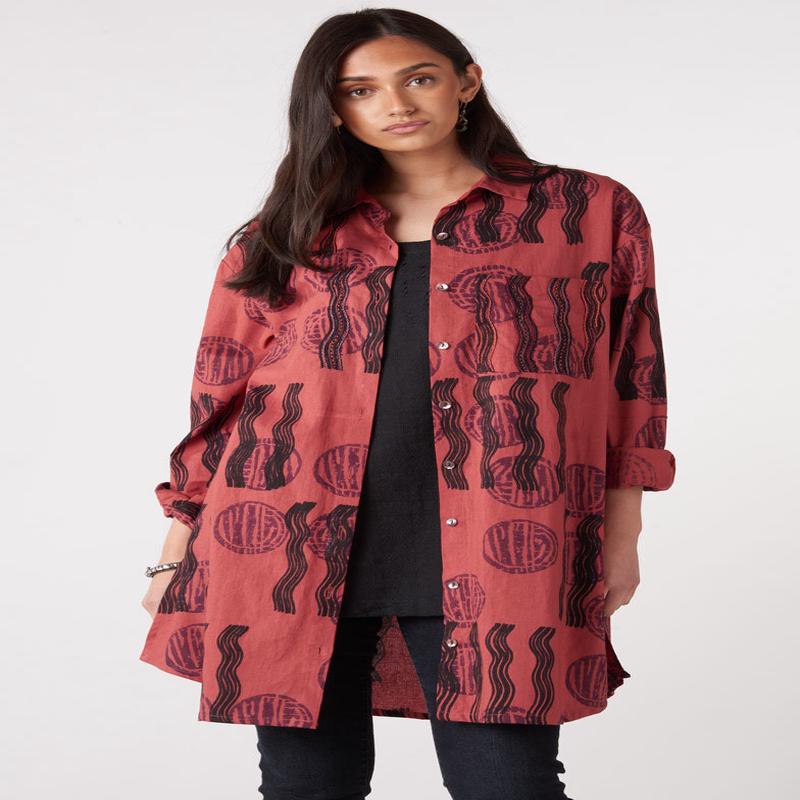 Rima Oversized Button-Down Shirt Jacket - Pomegranate