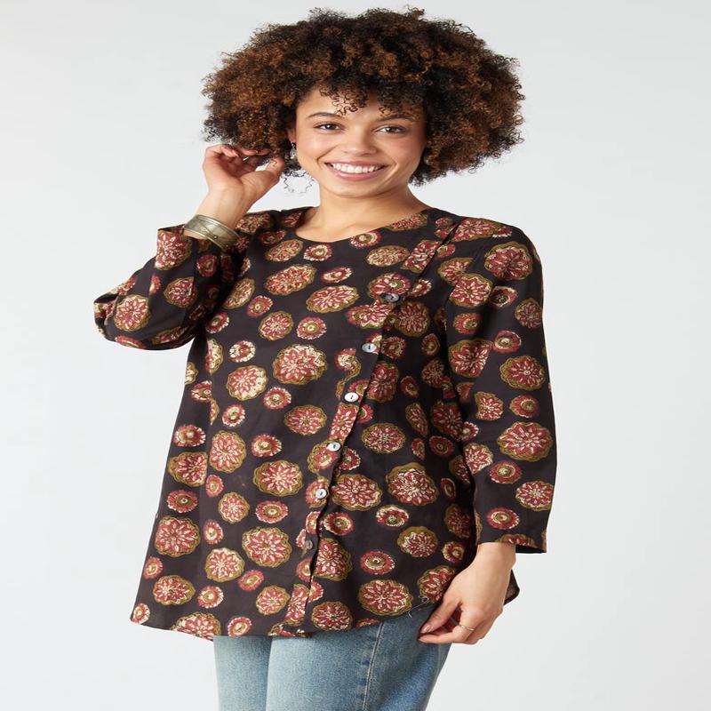 Smitali Scoop-Neck Swing Tunic - Black/Multi