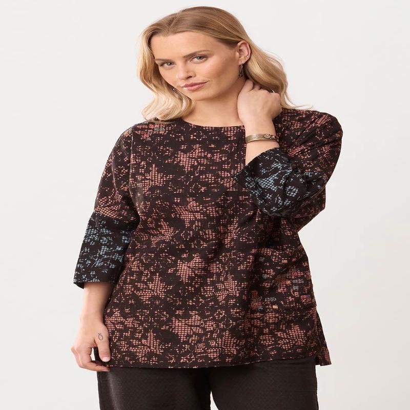 Tanisha Block Print 3/4-Sleeve Tunic - Ambrosia/Multi