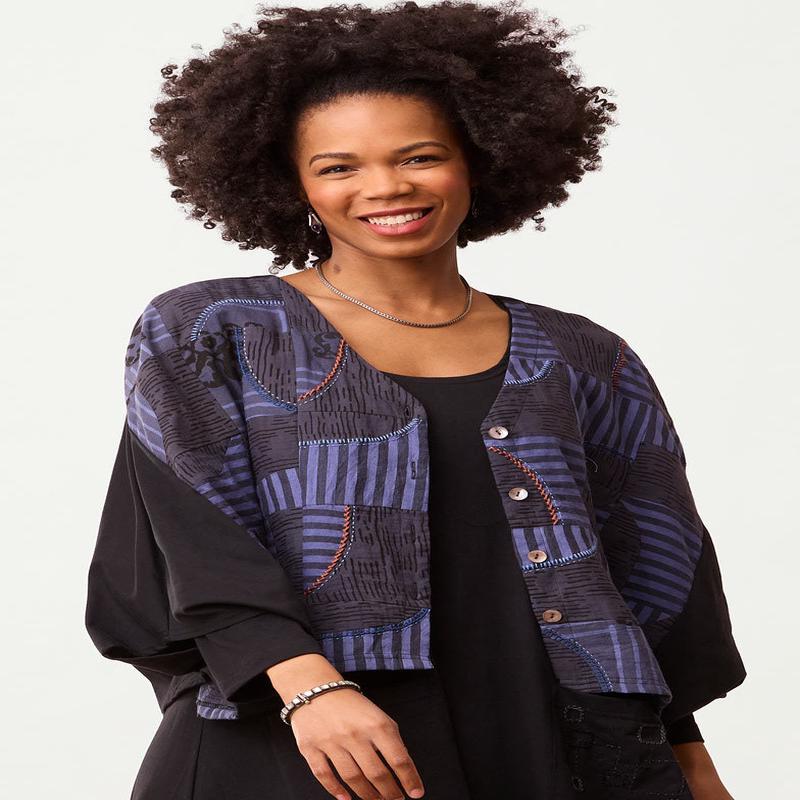 Zeenal Upcycled Patchwork Top - Black/Multi/Chindi