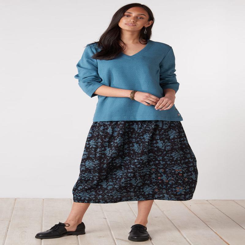 Aruna Pull-On Lantern-Hem Skirt - Mineral blue