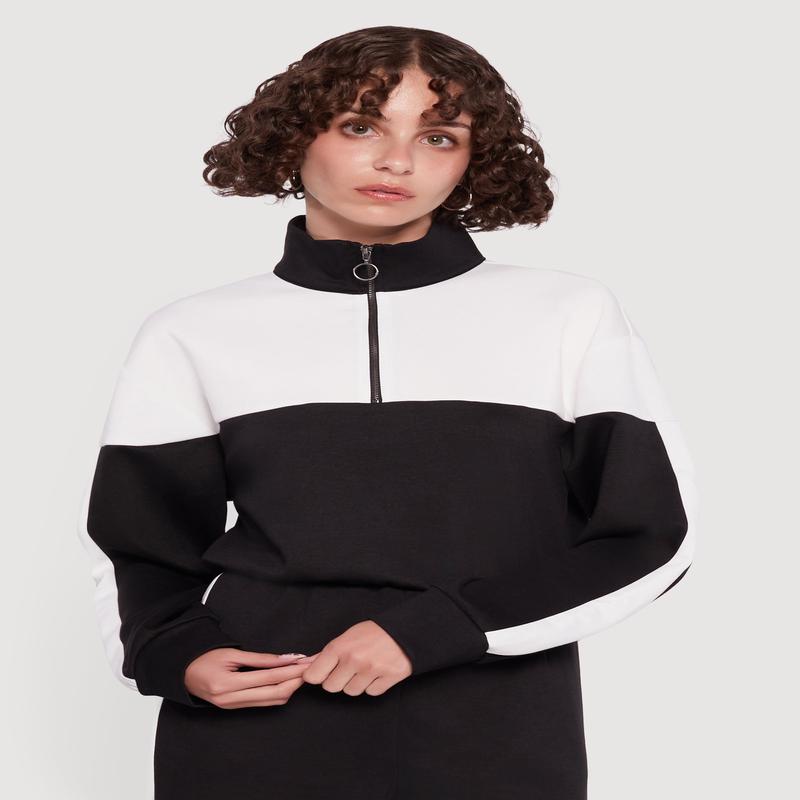 Color Block Half Zip Mock Neck Sweatshirt