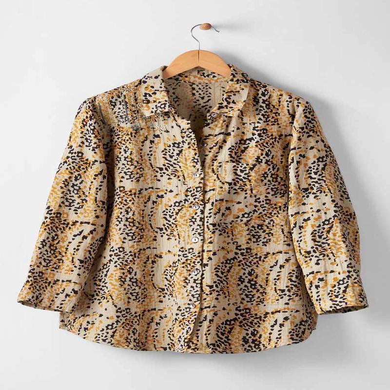 Haima Cotton Double Gauze Classic Collar Shirt - Cement/Black