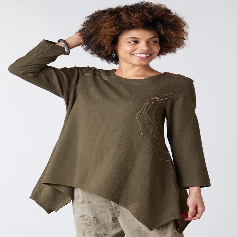 Pooja Textured Cotton Handkerchief Hem Tunic - Walnut