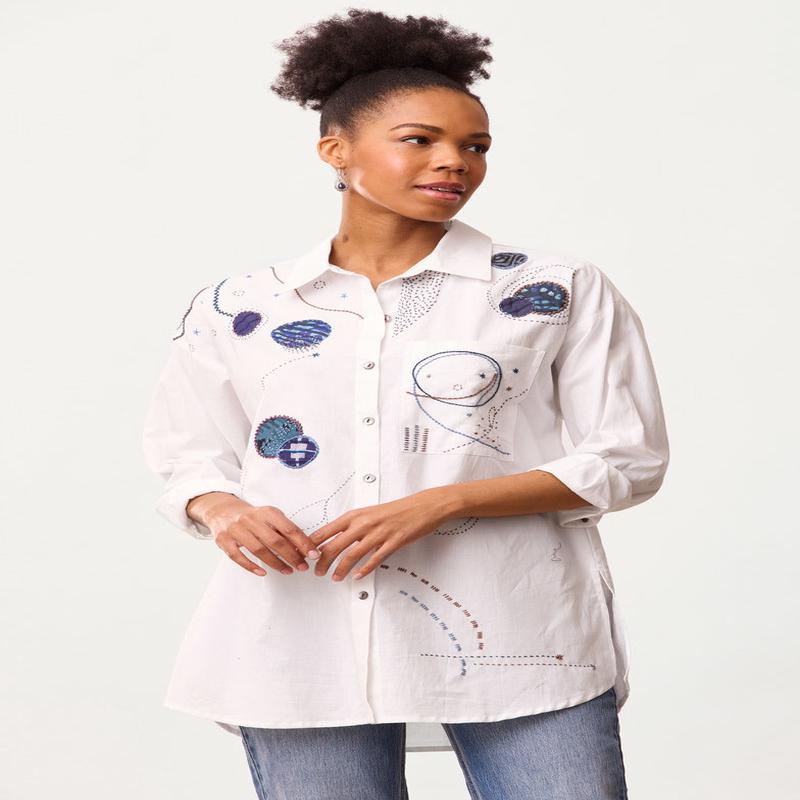 Savani Organic Cotton Embroidered Sampler Shirt - White