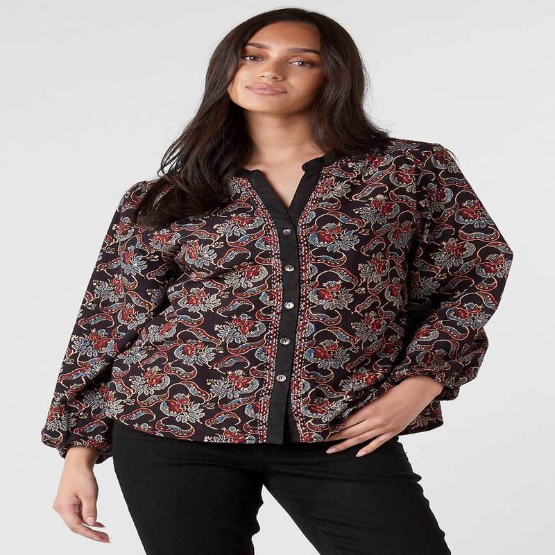 Shirali Button-Front Blouse - Black/Multi