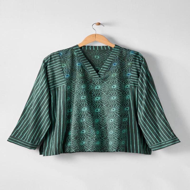 Short Sanika Long-Sleeve V-Neck Kurta - Dusty teal