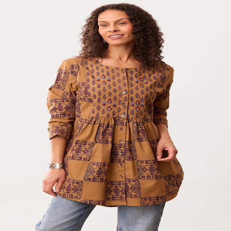 Vasanti Organic Mixed Print Tunic - Maple/Multi