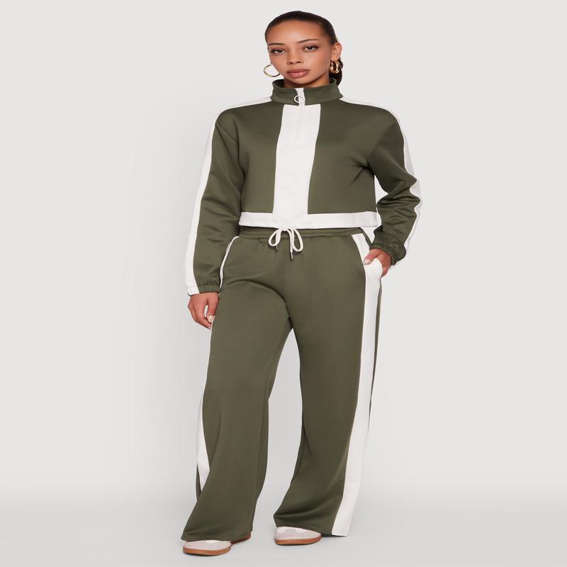 Wide Leg Active Pants with Side Stripe