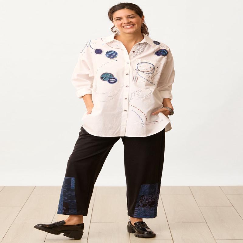 Agra Organic French Terry Barrel-Leg Pant - Black/Chindi