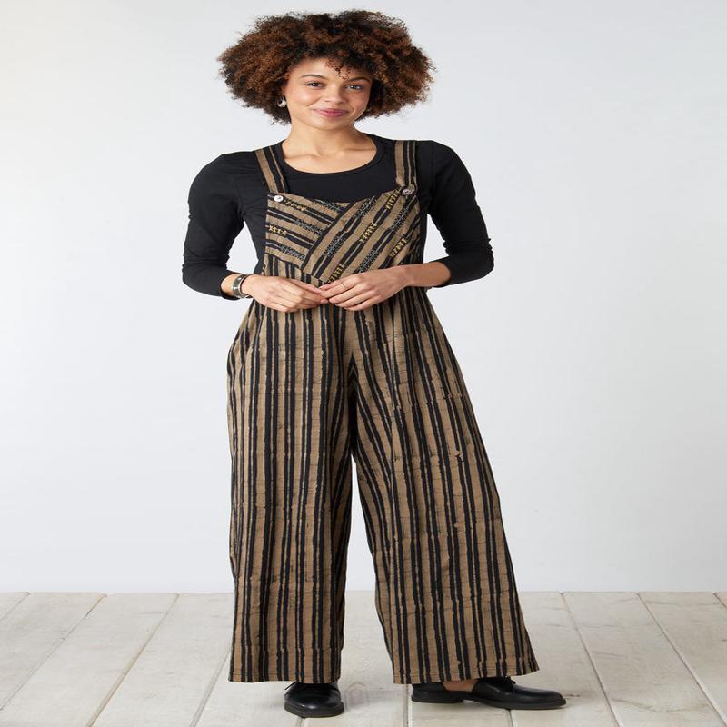 Deepti Batik Print Jersey Knit Cropped Overalls - Black/Shale