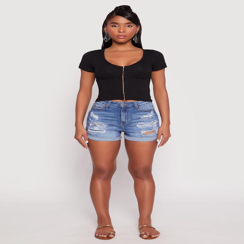 Hook and Eye Short Sleeve Crop Top
