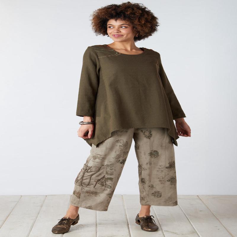 Kesari Cotton Twill Pull-On Crop Pant - Onion Peel