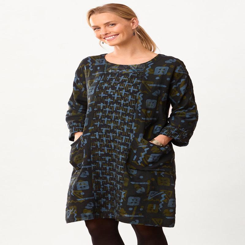 Patna Mixed Print Tunic Dress - Charcoal/Multi