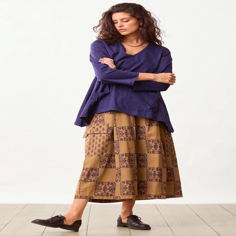 Ramya Organic Pull-On Split Skirt - Maple/Multi