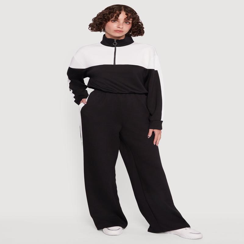 Side Stripe Elastic Waist Wide Leg Sweatpants