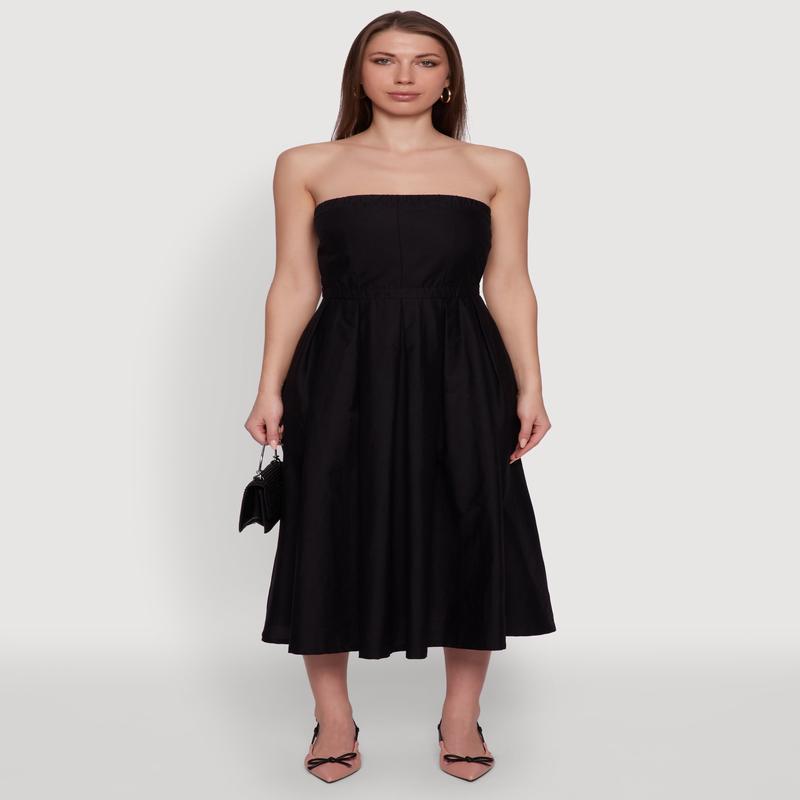 Haute Monde Strapless Pleated Midi Dress with Zip Back
