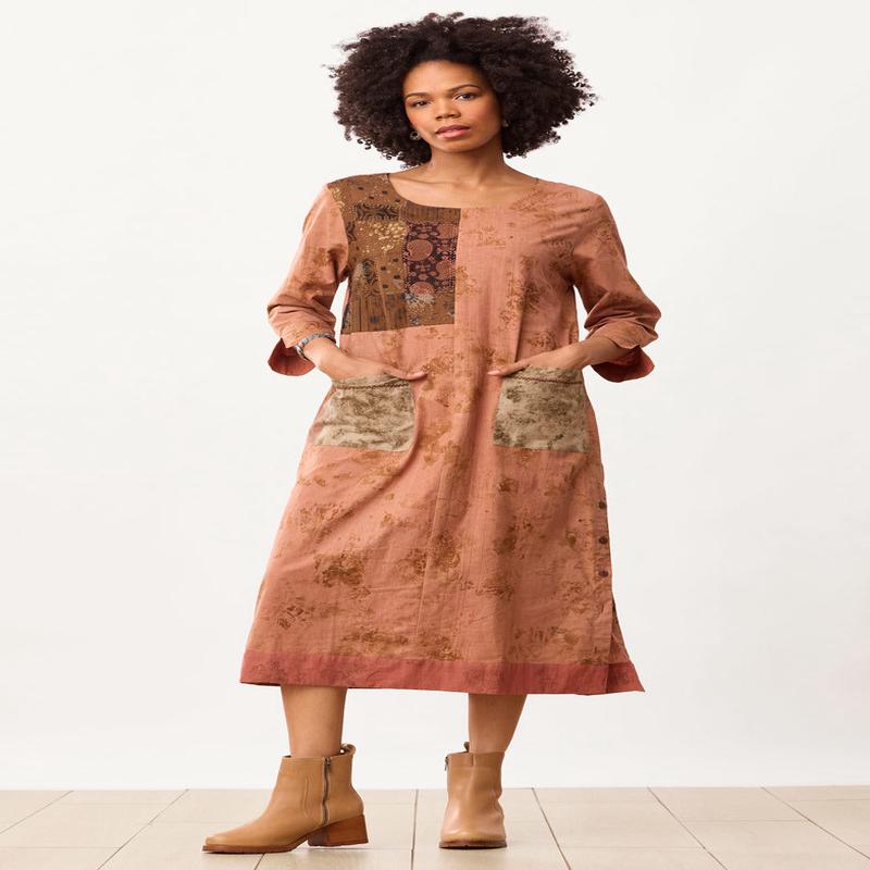 Jodhpur Eco-Print Organic Cotton Dress - Madder Root
