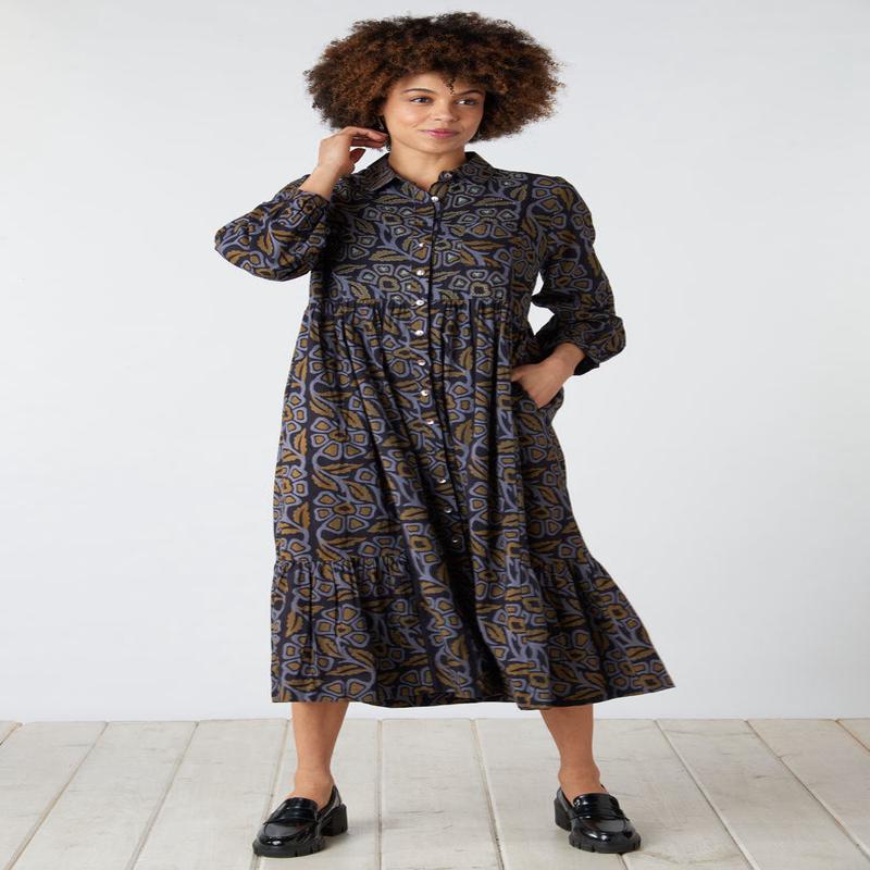 Kashmira Button-Front Maxi Shirt Dress - Black/Multi