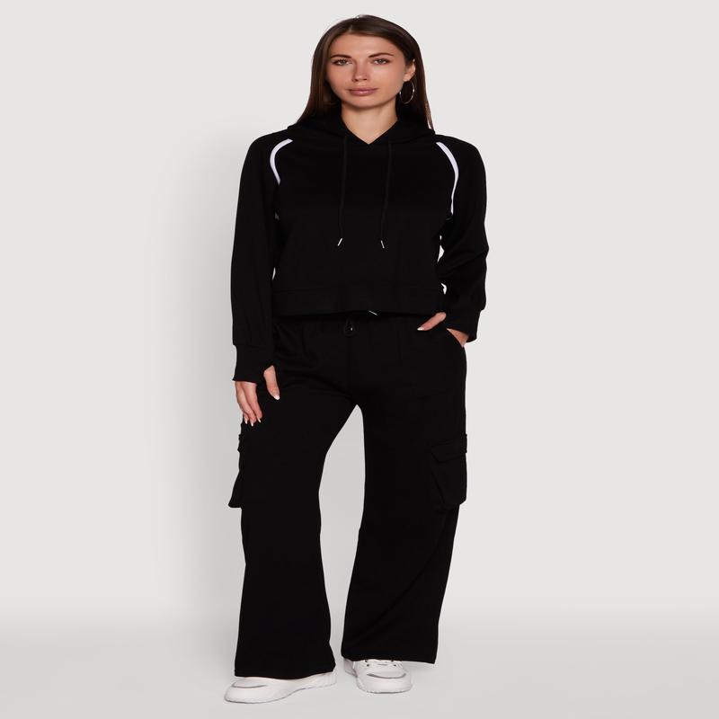 Mid Rise Drawstring Casual Wide Leg Cargo Pants