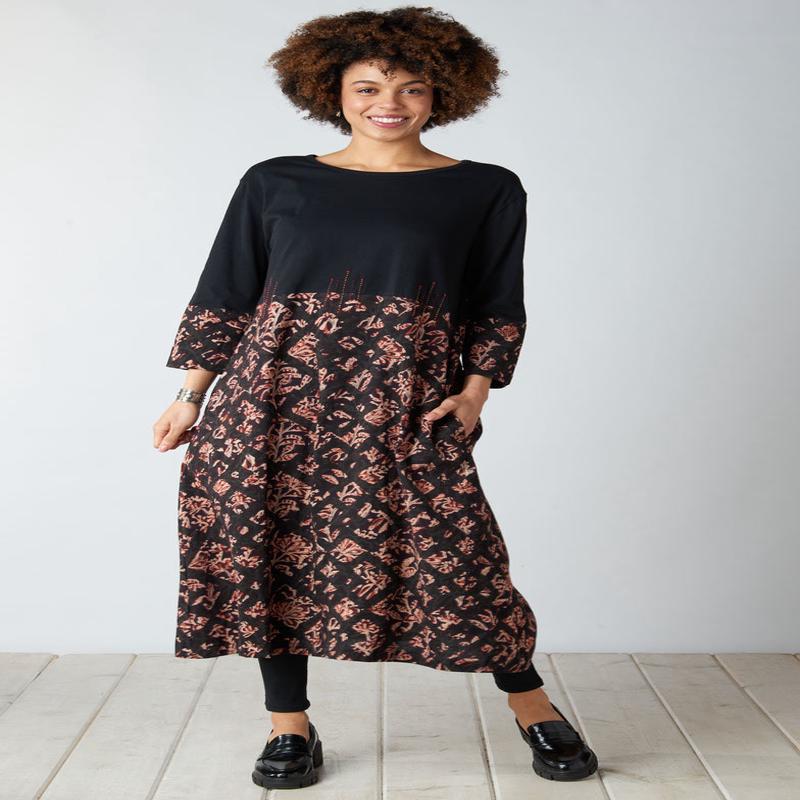 Najma Mixed Media Midi Dress - Black/Multi