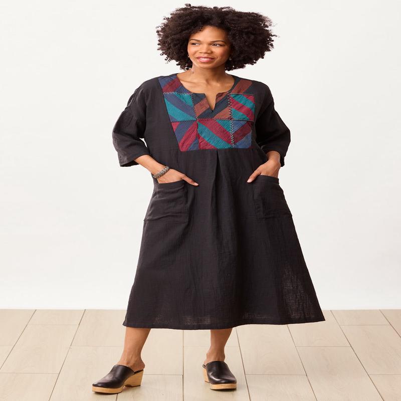 Reshma Cotton Double Gauze Kaftan - Black/Multi