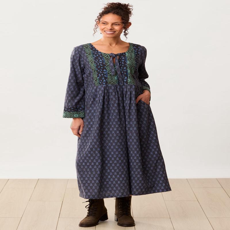 Shobhna Tie-Front Patchwork Yoke Maxi Dress - Wave blue/Multi