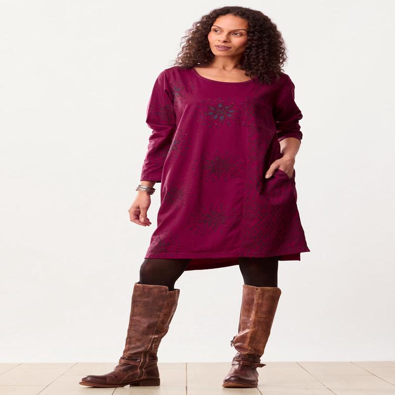 Simran Organic Cotton Jersey Tunic Dress - Black cherry/Ebony