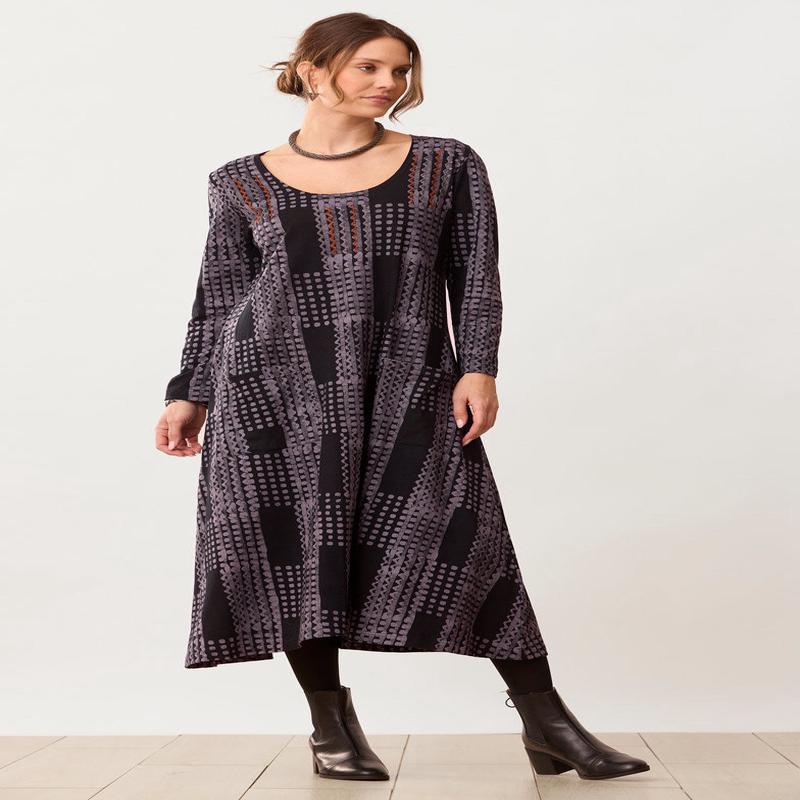 Supriya Jersey A-line Long-Sleeve Midi Dress - Black/Slate