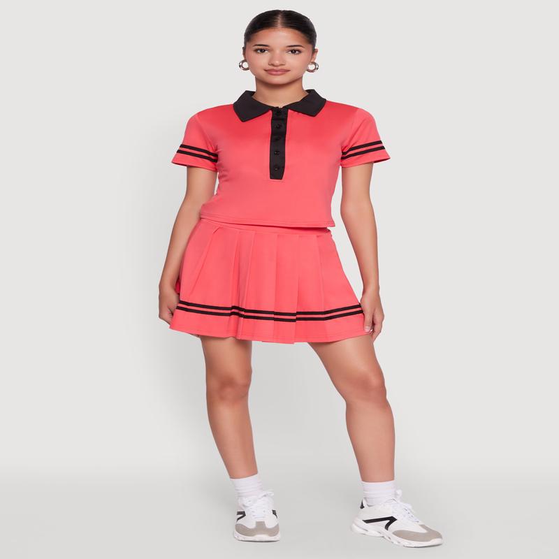 Trendy Varsity Stripe Pleated Mini Skirt