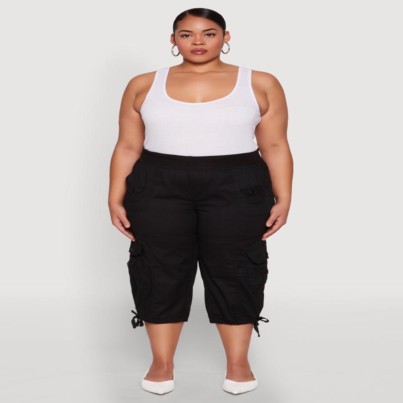 Plus Size High Waisted Cargo Capri Pants