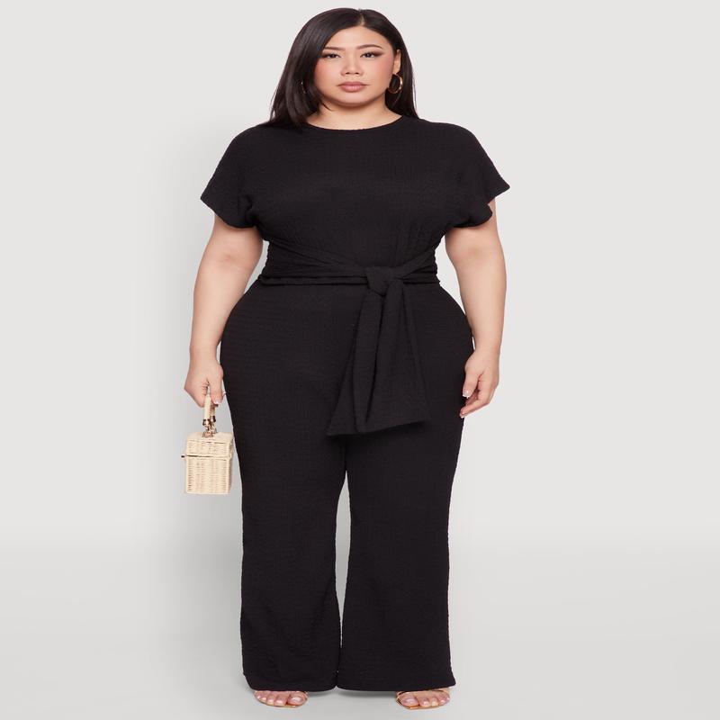 Plus Size Textured Knit High Waist Pants